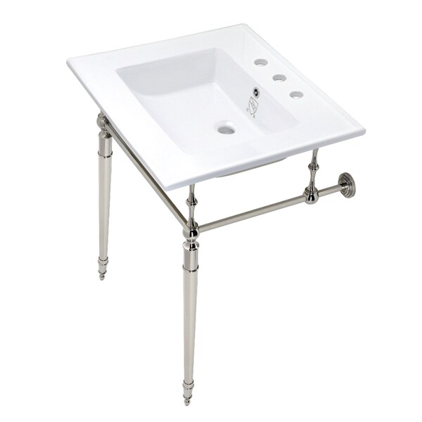 Fauceture KVPB25227W8PN 25-Inch Console Sink with Brass Legs (8-Inch, 3 Hole), White/Polished Nickel KVPB25227W8PN - main